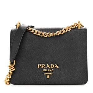 Prada Saffiano Soft Calfskin Chain Crossbody Bag Black